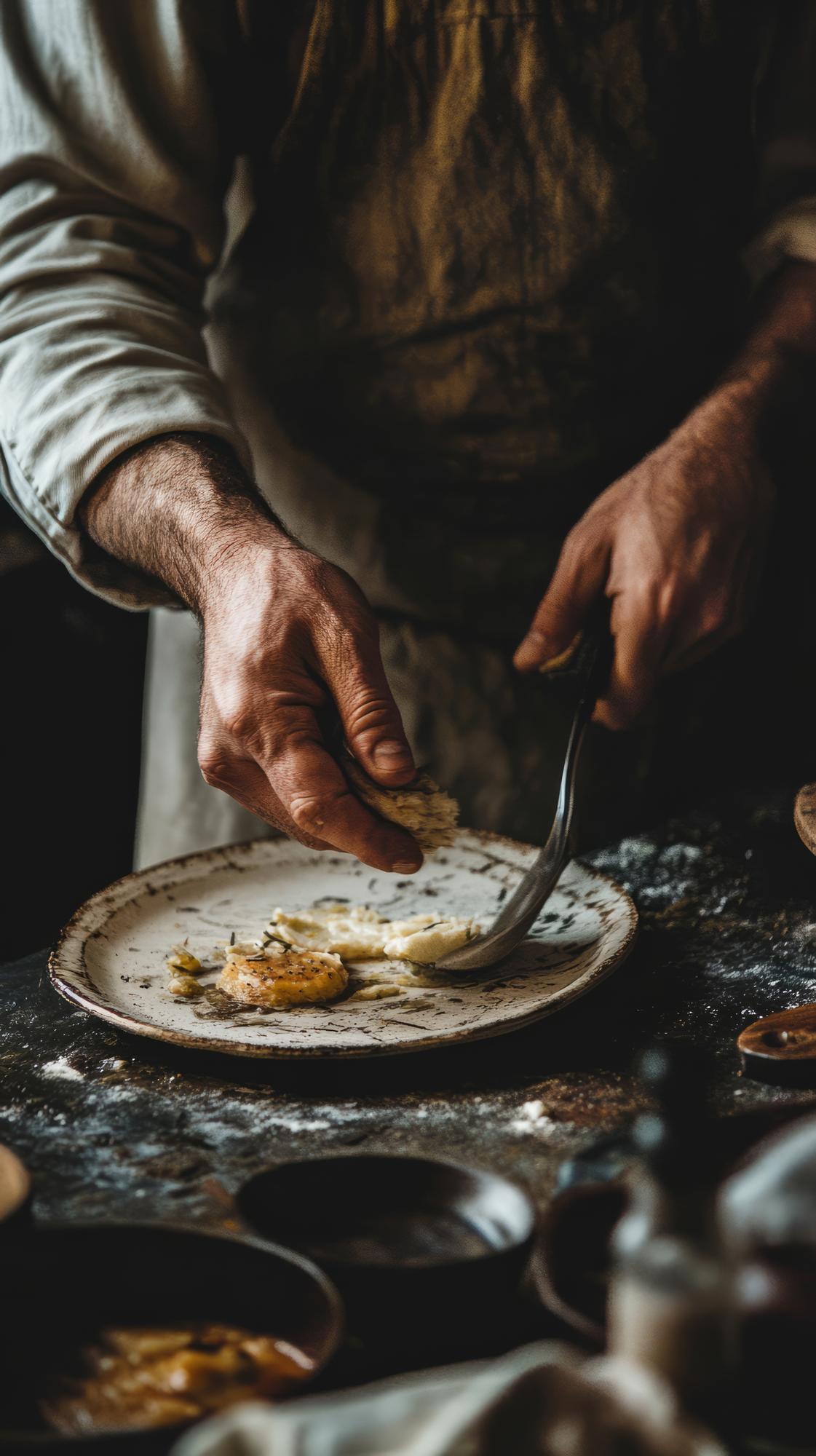 Chef mentre prepara un piatto tradizionale